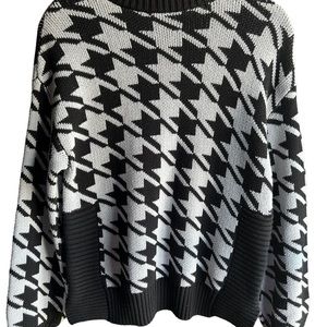 Nine West Houndstooth Sweater Size Large, Black & White, cotton/acrylic